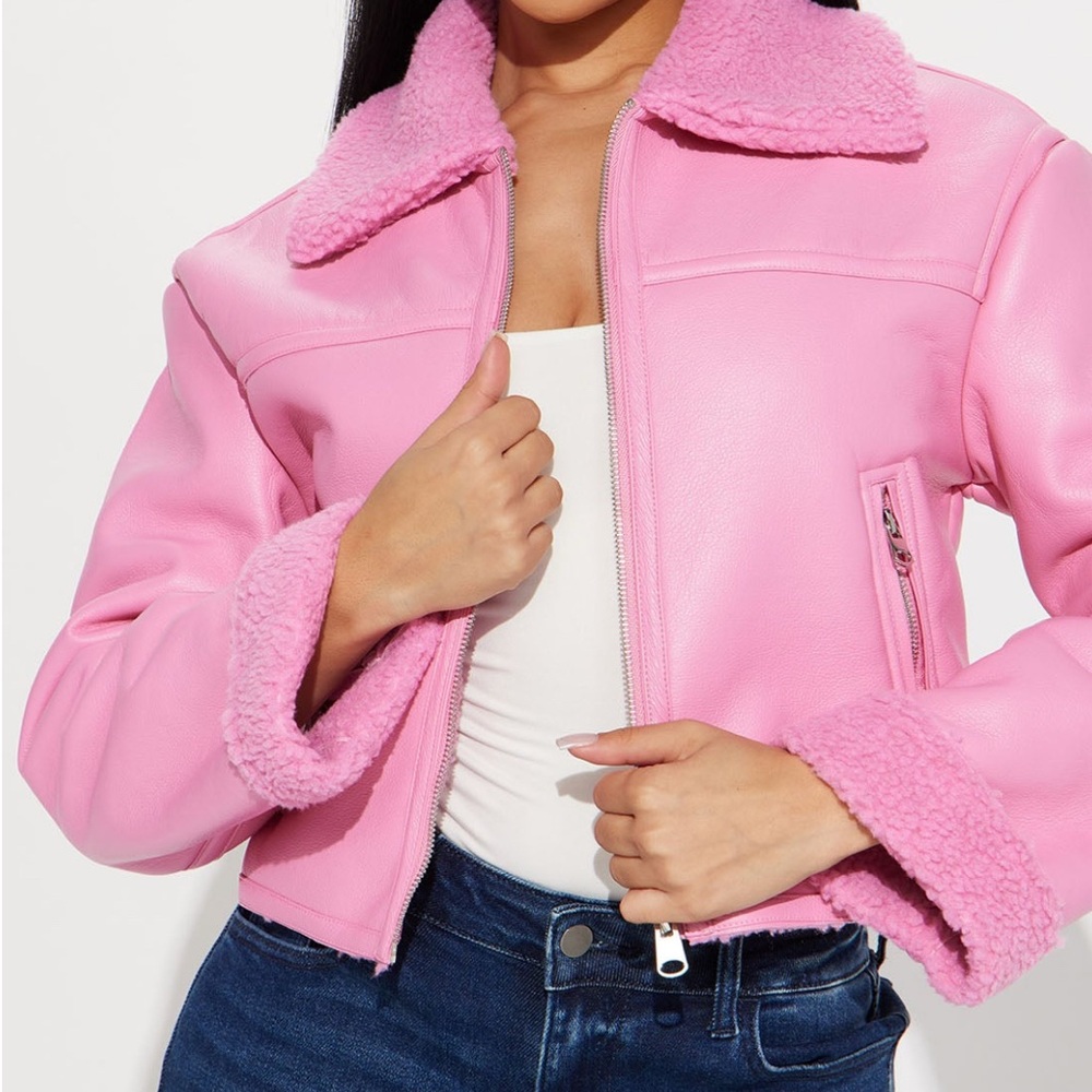Pink Shearling-Lined Women's Jacket